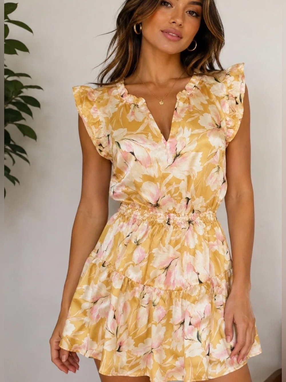 Steve Madden Yellow and Pink Floral Ruffle Dress